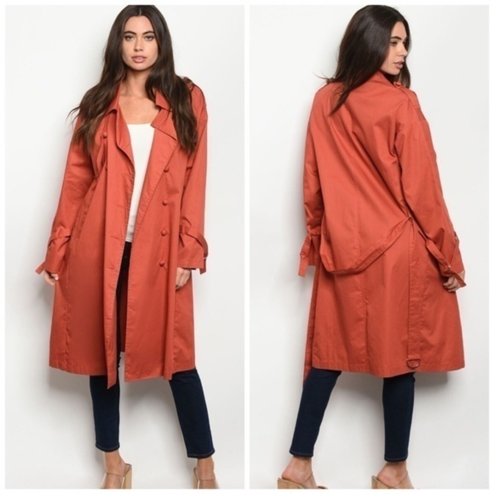 🆕Brick color button & belted coat.